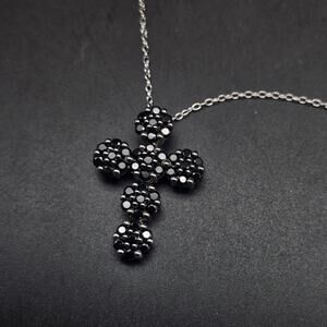 DK Sterling Silver Black Tourmaline Cross Necklace Pendant 925 18 Inch